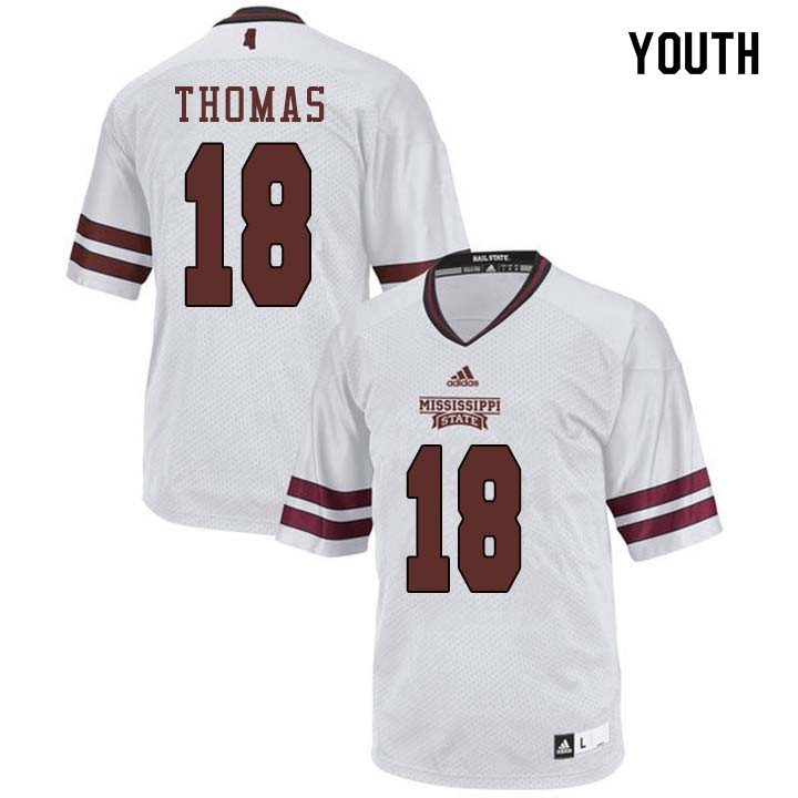 Youth #18 Deddrick Thomas Mississippi State Bulldogs College Football Jerseys Sale-White - Click Image to Close